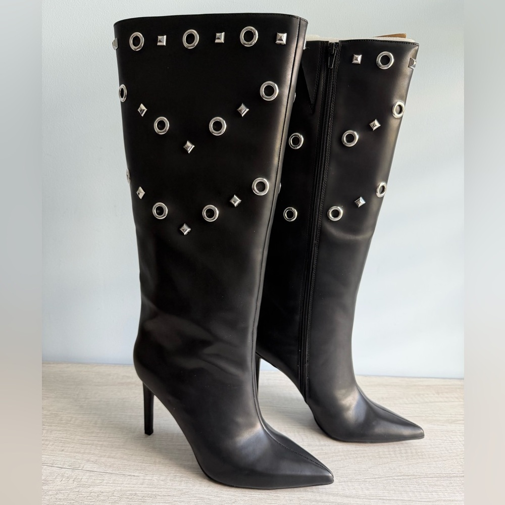 I.N.C. International Concepts Women's Black Saiqa Grommet Knee High Boots 7